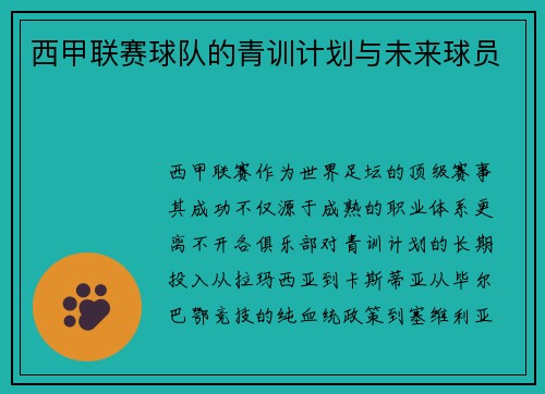 西甲联赛球队的青训计划与未来球员